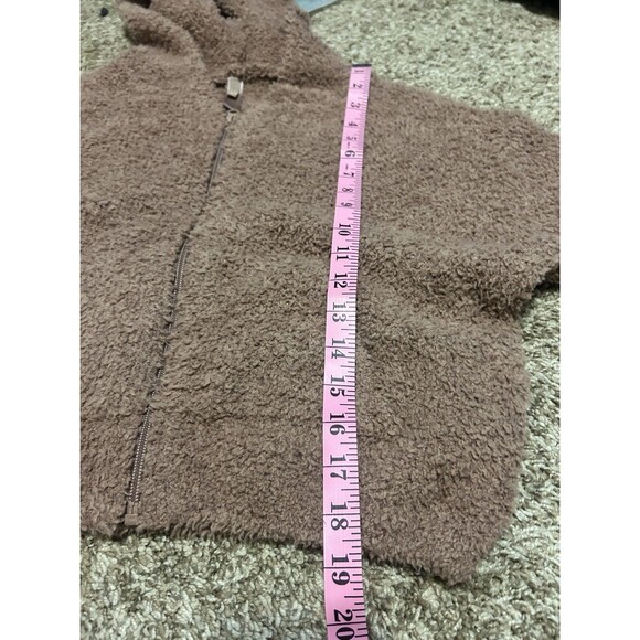 Skims Teddy Zip Up Crop Hoodie S/M Tan Brown Pockets Loungewear Fuzzy Soft - Picture 7 of 11
